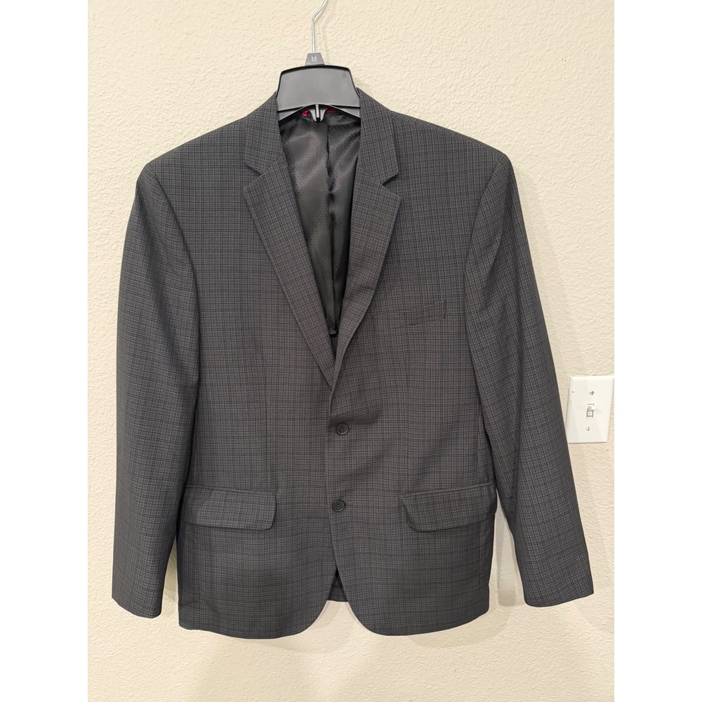 Alfani Mens Slim Fit Suit Jacket Blazer Charcoal Grey Micro Check Two Button‎